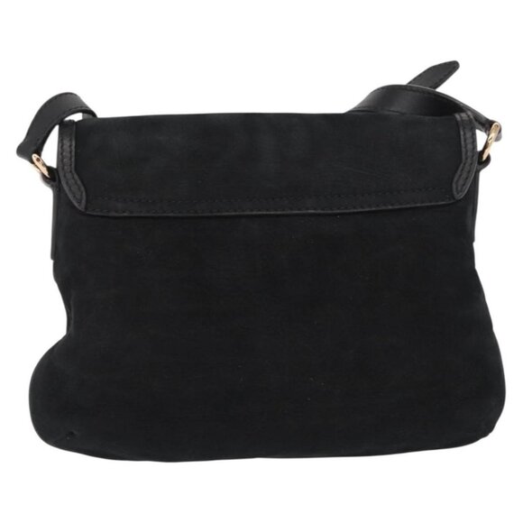 Authentic Salvatore Ferragamo Gancini Shoulder Bag Suede Leather Black Gold - Picture 10 of 16